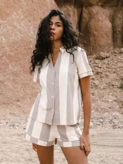Chelsea Peers White Cotton Stripe Short Pyjamas Set