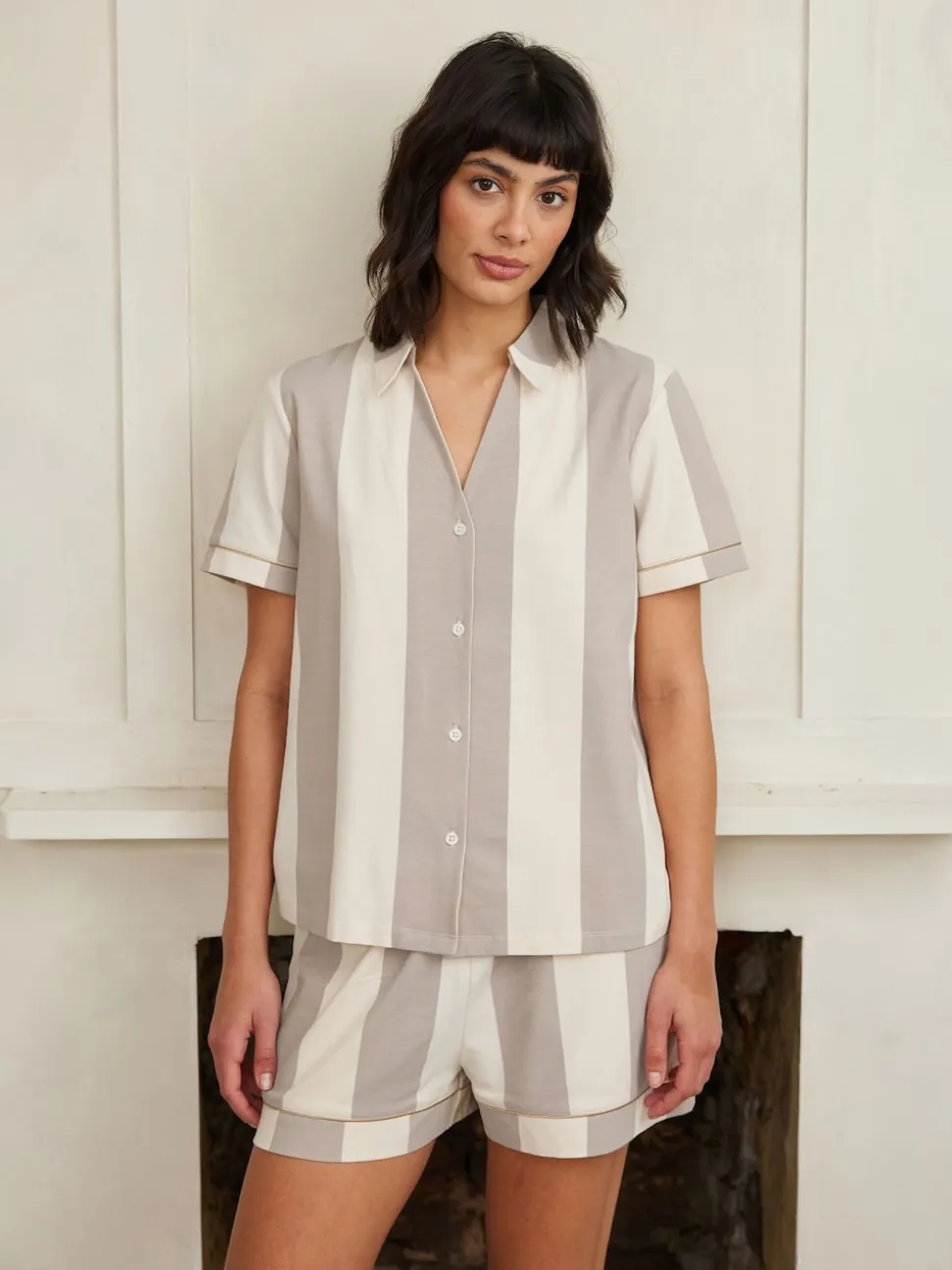 Chelsea Peers White Cotton Stripe Short Pyjamas Set