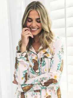 Chelsea Peers White Cotton Floral Leopard Print Long Pyjamas Set