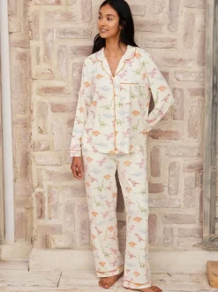 Chelsea Peers White Trouser Pyjamas Dinosaur Print Long Pyjama Set