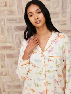 Chelsea Peers White Trouser Pyjamas Dinosaur Print Long Pyjama Set
