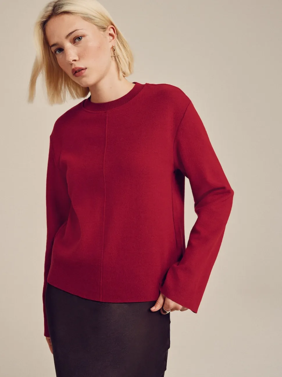 Cherry Red Cosy Soft Touch Rib Crew Neck Jumper