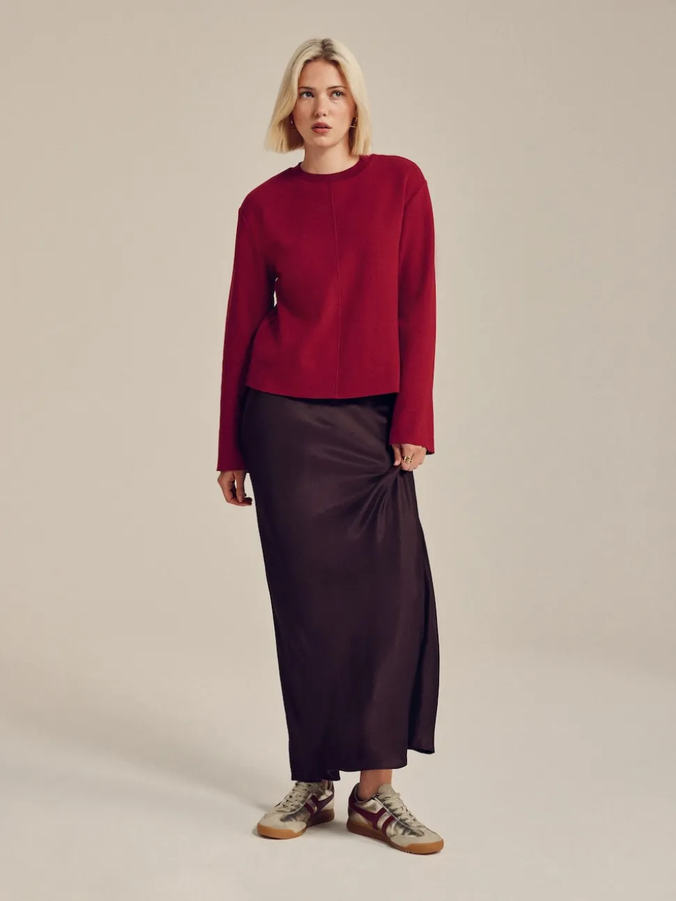 Cherry Red Cosy Soft Touch Rib Crew Neck Jumper