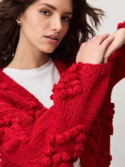 Cherry Red Hand Stitch Heart Detail Cardigan