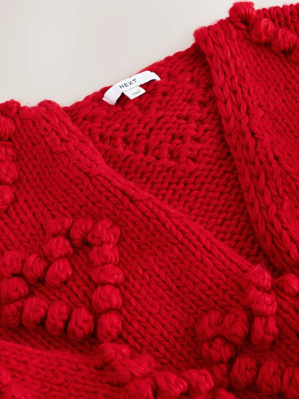 Cherry Red Hand Stitch Heart Detail Cardigan
