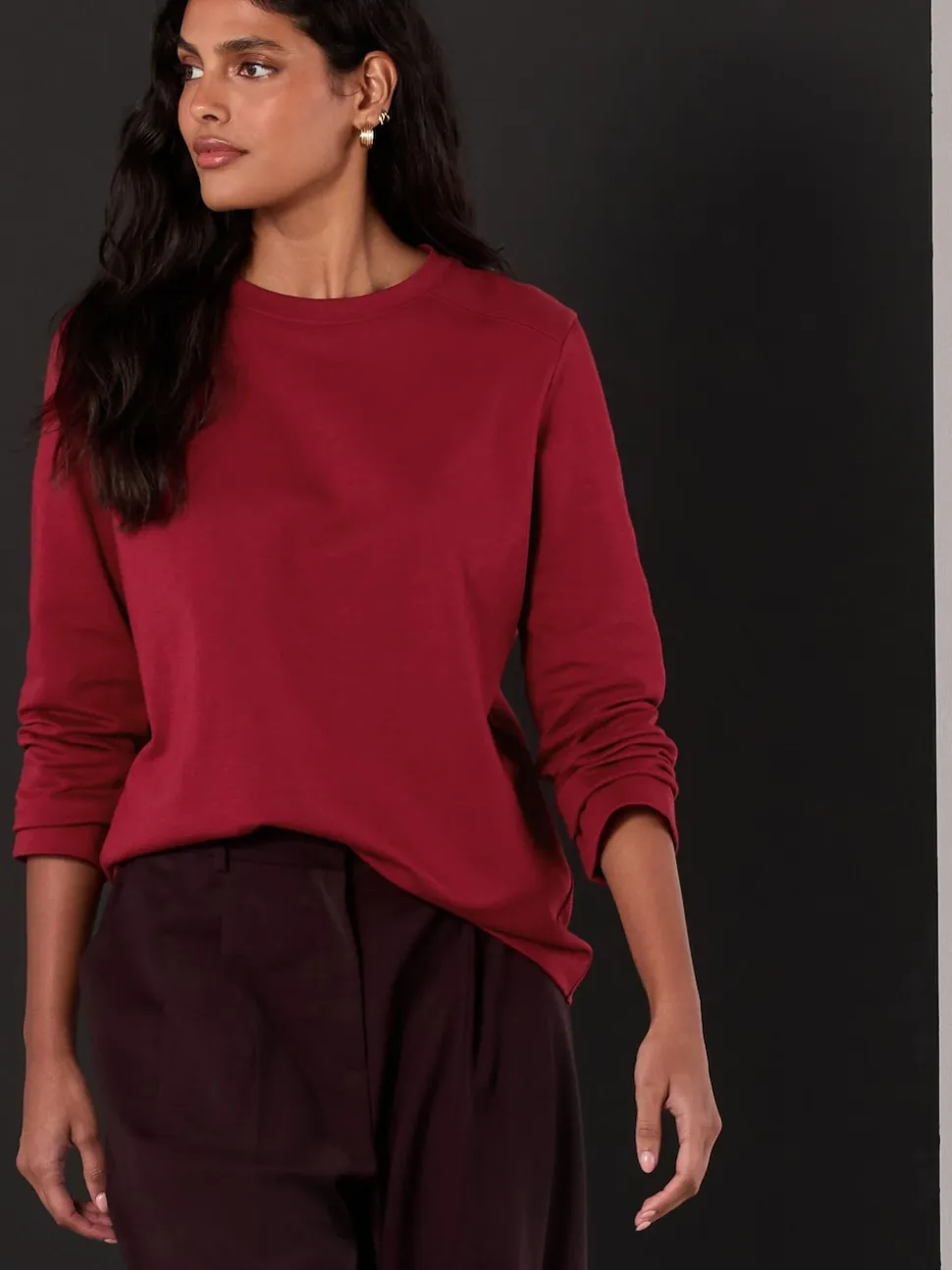 Cherry Red Long Sleeve Heavyweight Crew Neck T-Shirt
