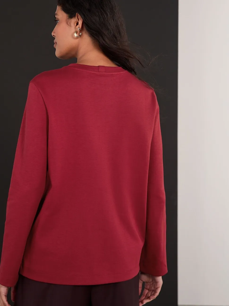 Cherry Red Long Sleeve Heavyweight Crew Neck T-Shirt