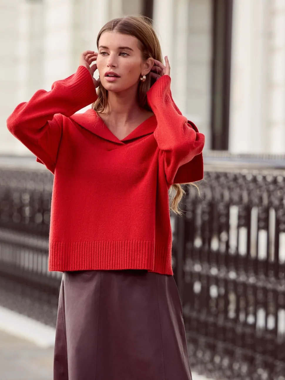 Cherry Red N.Premium 100% Lambswool Sailor Collar Jumper