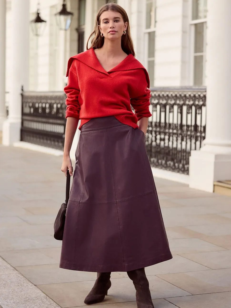 Cherry Red N.Premium 100% Lambswool Sailor Collar Jumper