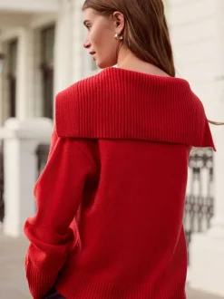 Cherry Red N.Premium 100% Lambswool Sailor Collar Jumper