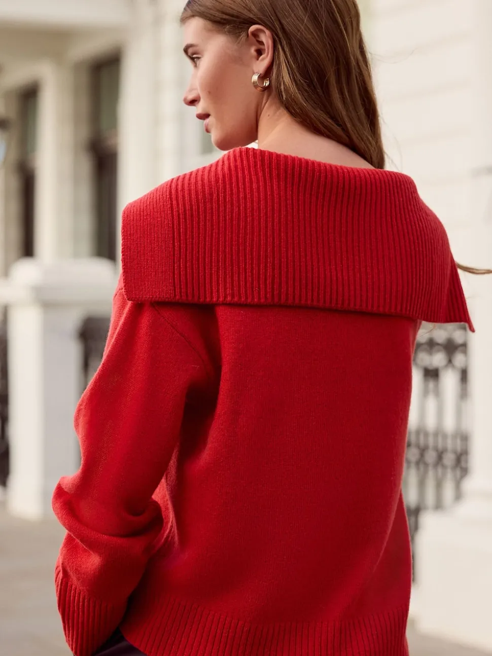 Cherry Red N.Premium 100% Lambswool Sailor Collar Jumper