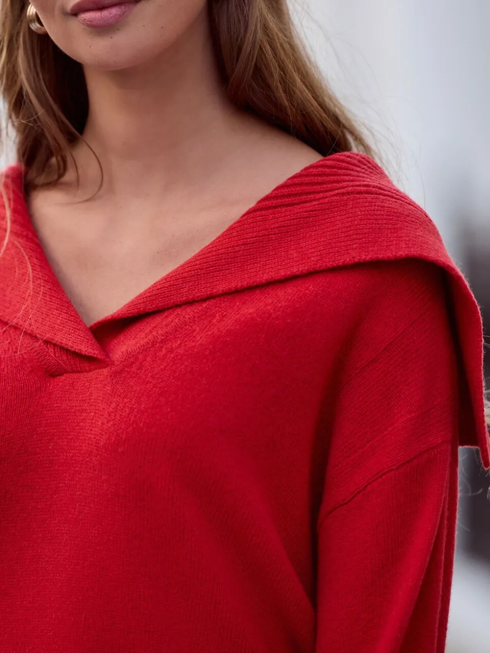 Cherry Red N.Premium 100% Lambswool Sailor Collar Jumper