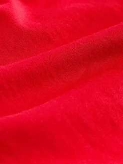 Cherry Red Relaxed Boxy Elbow Length Crew Neck T-Shirt