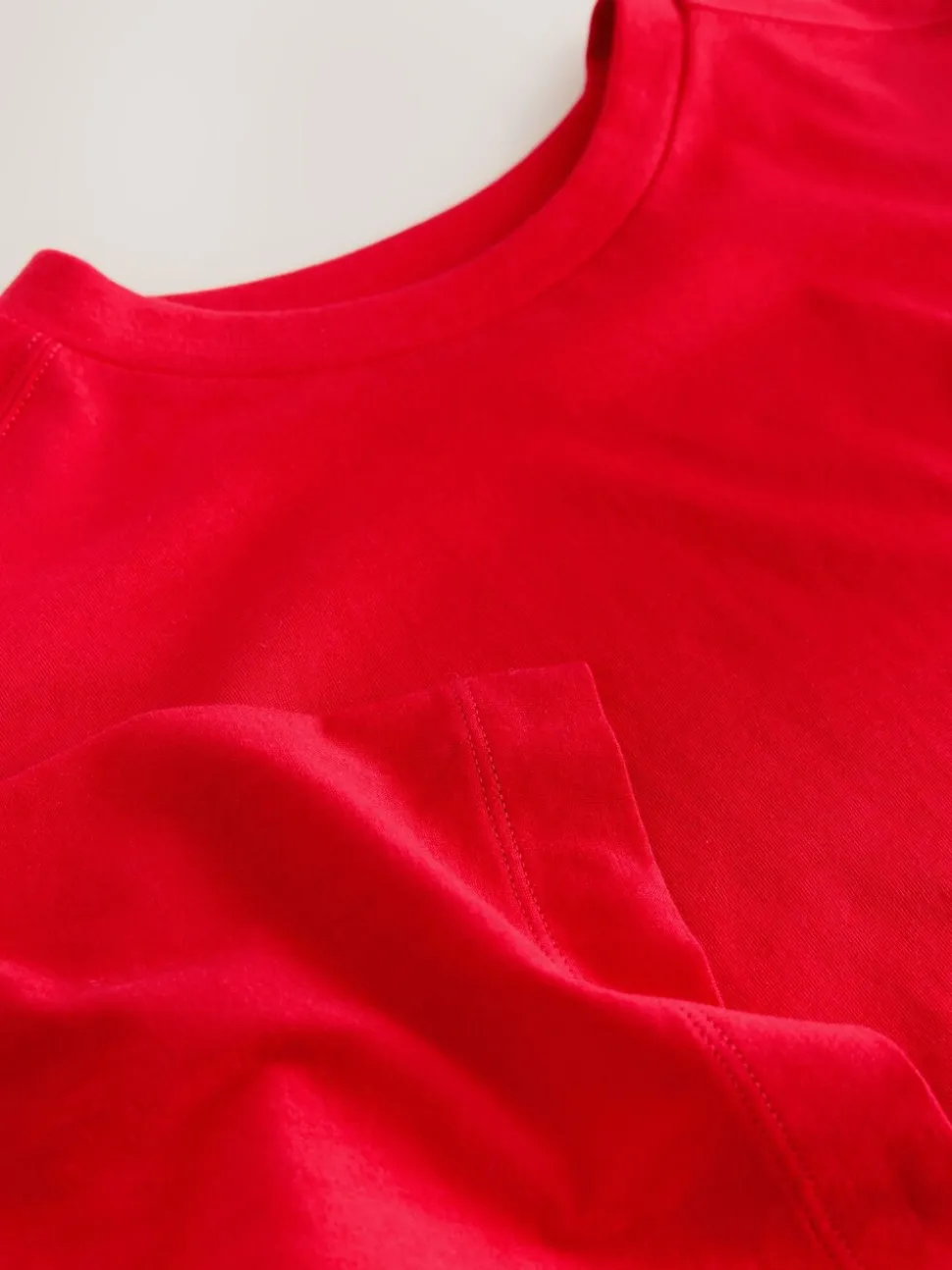 Cherry Red Relaxed Boxy Elbow Length Crew Neck T-Shirt