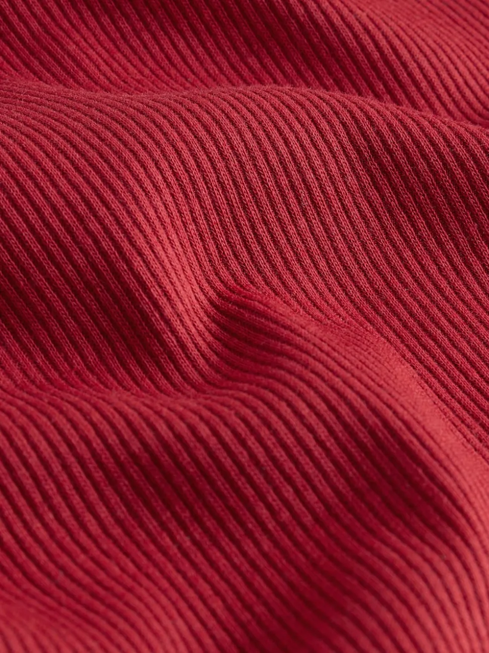 Cherry Red Ribbed High Neck Long Sleeve T-Shirt