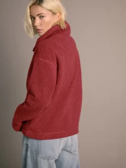 Cherry Red Soft Touch Cosy Teddy Borg Quarter Zip Fleece