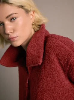 Cherry Red Soft Touch Cosy Teddy Borg Quarter Zip Fleece