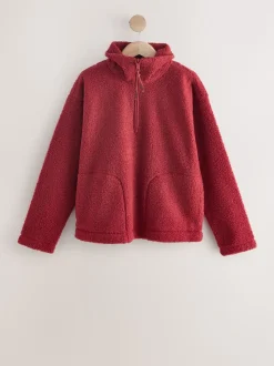 Cherry Red Soft Touch Cosy Teddy Borg Quarter Zip Fleece