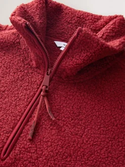 Cherry Red Soft Touch Cosy Teddy Borg Quarter Zip Fleece