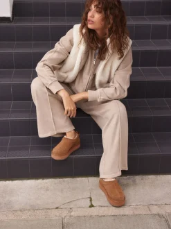 Chestnut Brown Leather Cosy Borg Lined Slip-On Shoes