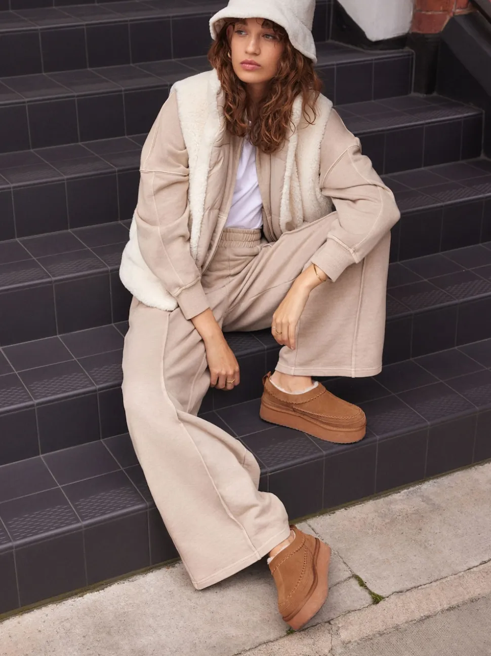 Chestnut Brown Leather Cosy Borg Lined Slip-On Shoes
