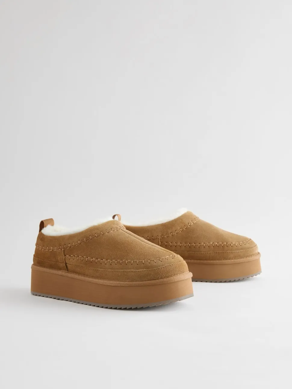 Chestnut Brown Leather Cosy Borg Lined Slip-On Shoes