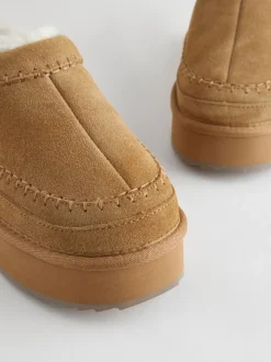 Chestnut Brown Leather Cosy Borg Lined Slip-On Shoes