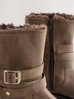 Chestnut Brown Oiled Leather Forever Comfort® Borg Lined Buckle Trim Ankle Boots