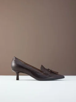 Choc Brown Premium Leather With Motionflex Point Toe Tassel Heels Loafers