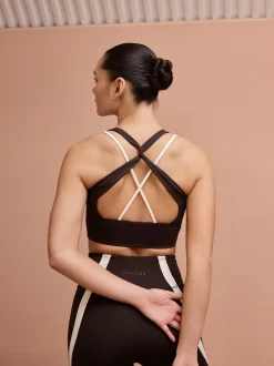 Chocolate Brown Active Power Double Layer Cross Back Sports Bra