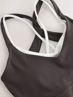 Chocolate Brown Active Power Double Layer Cross Back Sports Bra