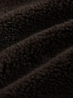 Chocolate Brown Borg Zip Through Fleece With Rib Collar