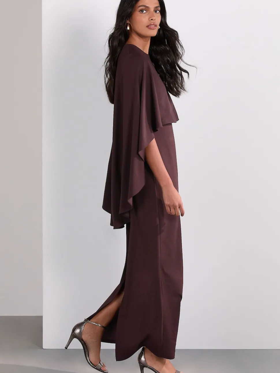 Chocolate Brown Cape Maxi Dress