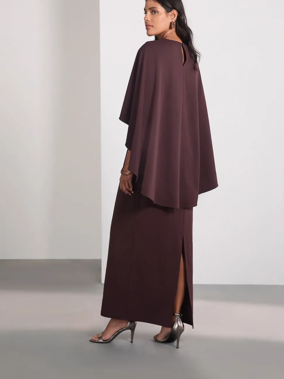 Chocolate Brown Cape Maxi Dress