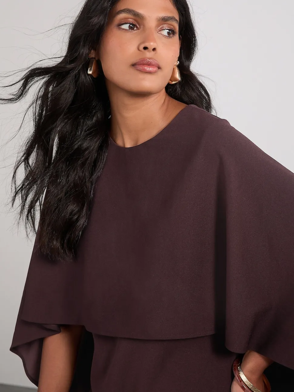 Chocolate Brown Cape Maxi Dress