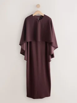 Chocolate Brown Cape Maxi Dress