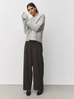 Chocolate Brown Check Double Pleat Straight Leg Trousers
