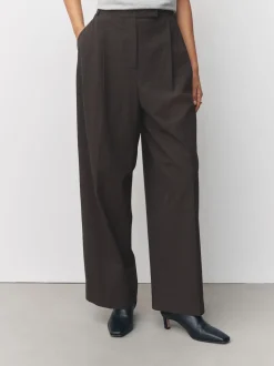 Chocolate Brown Check Double Pleat Straight Leg Trousers