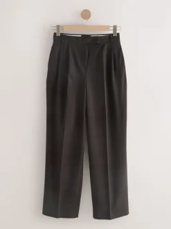 Chocolate Brown Check Double Pleat Straight Leg Trousers