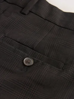 Chocolate Brown Check Double Pleat Straight Leg Trousers