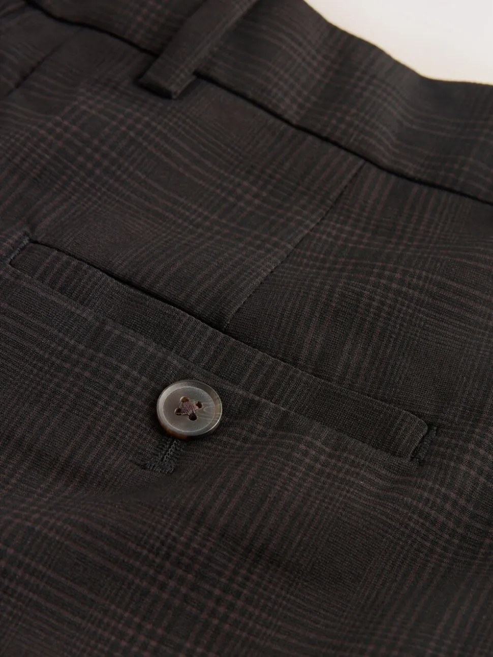 Chocolate Brown Check Double Pleat Straight Leg Trousers