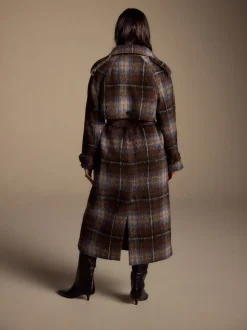 Chocolate Brown Check Trench Coat
