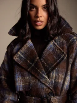 Chocolate Brown Check Trench Coat