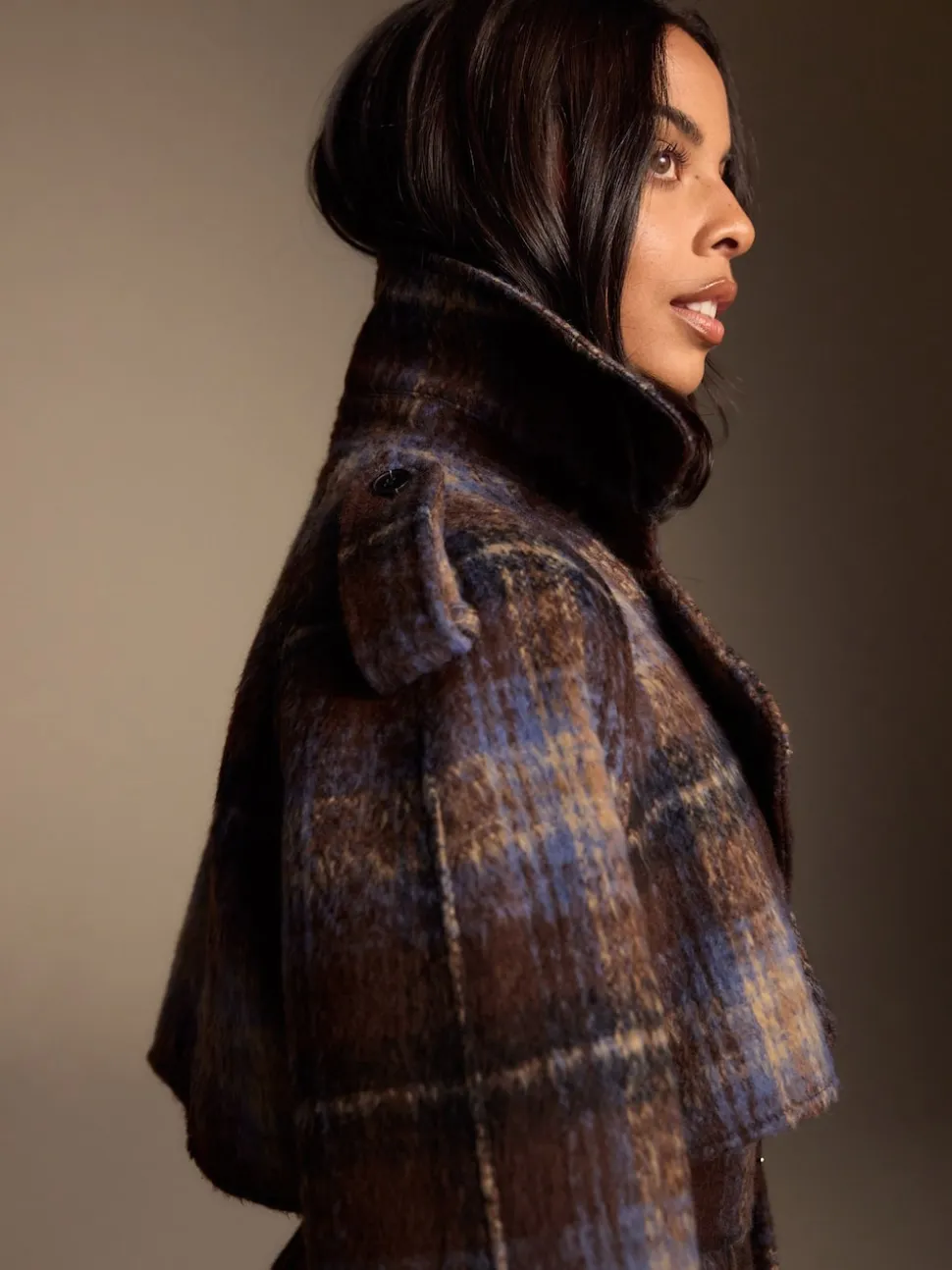 Chocolate Brown Check Trench Coat