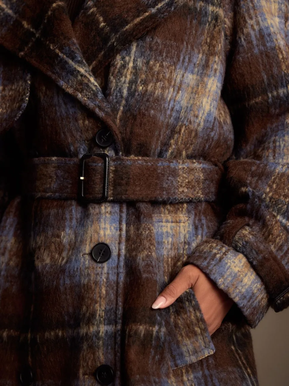 Chocolate Brown Check Trench Coat
