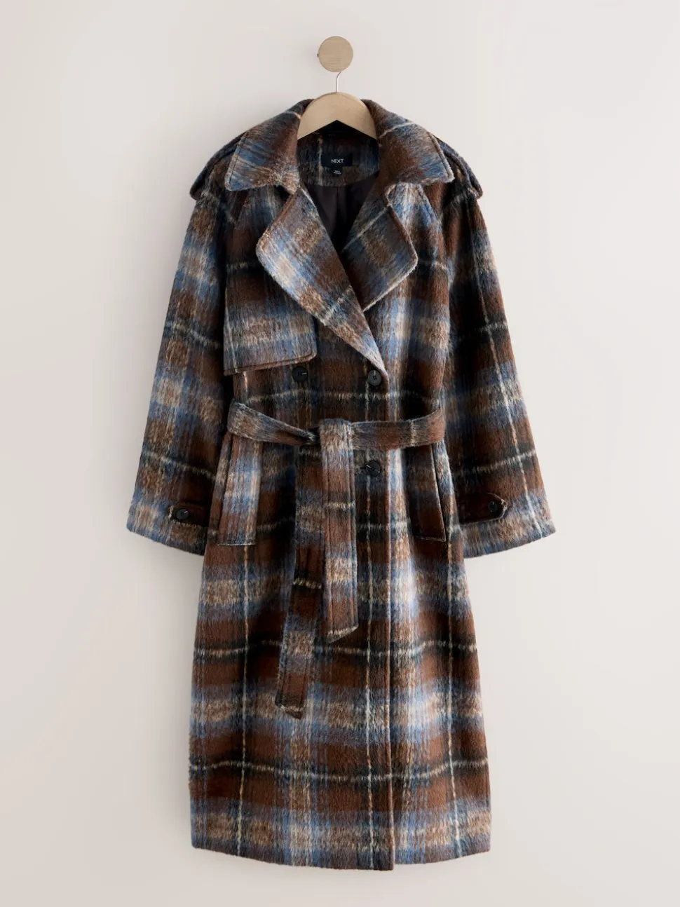 Chocolate Brown Check Trench Coat