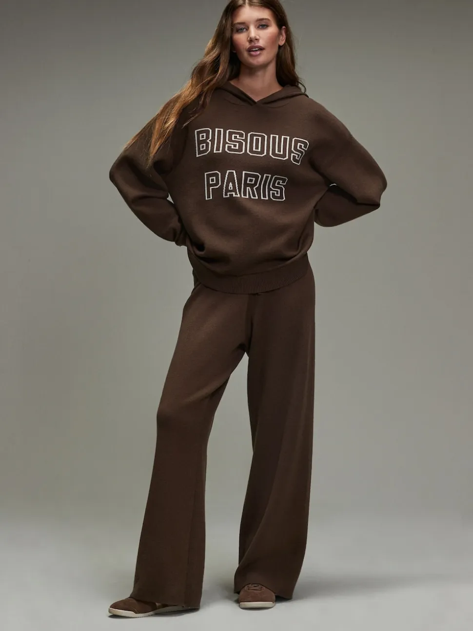 Chocolate Brown Compact Cosy Wide Leg Tipped Joggers