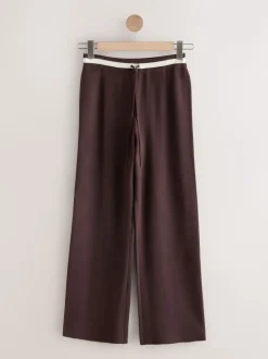 Chocolate Brown Compact Cosy Wide Leg Tipped Joggers