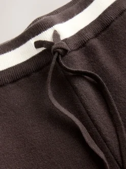 Chocolate Brown Compact Cosy Wide Leg Tipped Joggers