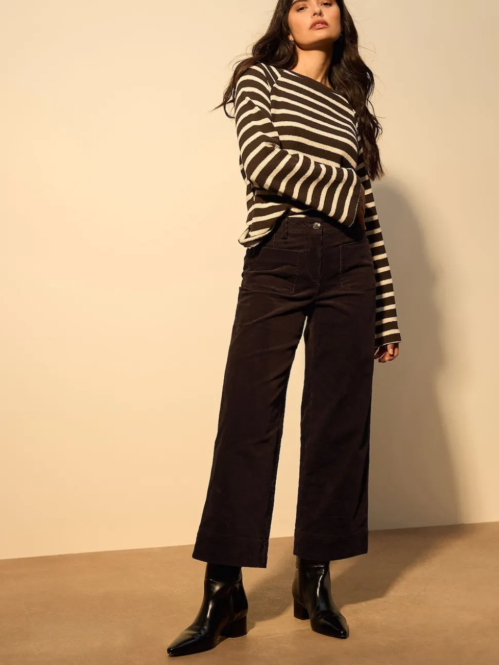 Chocolate Brown Cord Wide Leg Cropped Trousers